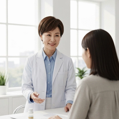 Healthcare professional consulting with a patient about supplement use in a modern office