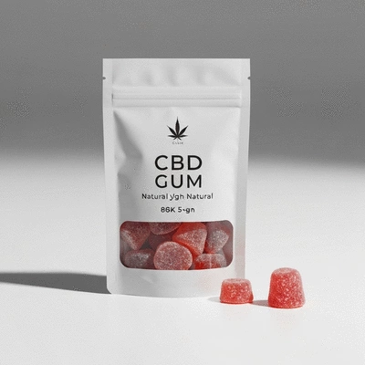 Modern CBD gum packaging with natural ingredients clearly visible