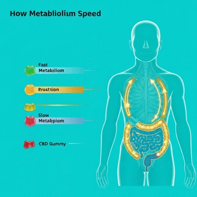 Scientific infographic showing how metabolism speed affects CBD gummy absorption and dosage