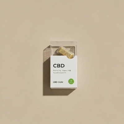 Clean, modern packaging of CBD gum on a neutral background, highlighting product details and ingredients, high resolution, no text, no words, no typography, no labels, clean image