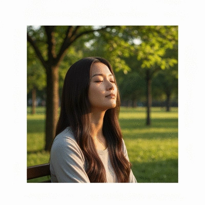 Person experiencing stress relief with CBD gum, looking calm and relaxed.