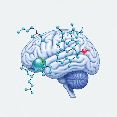 Scientific illustration of CBD interacting with serotonin and GABA receptors in the brain, clean image, no text