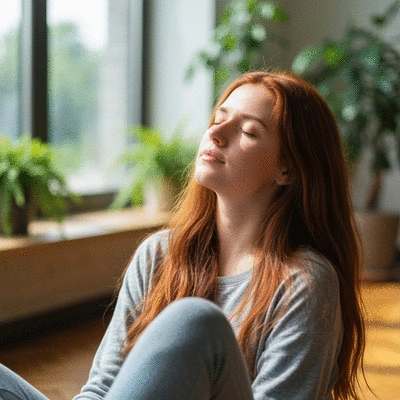 Person looking relaxed and calm, representing stress relief